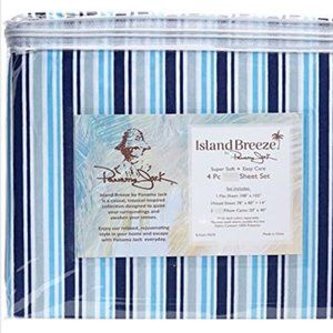 ISLAND BREEZE PANAMA JACK KING SHEET SET - SUPER SOFT BLUE WHITE STRIPE